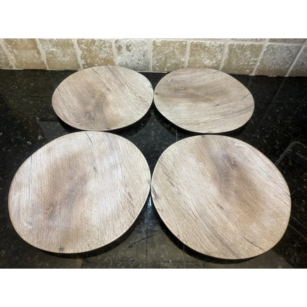 Robert Stanley 4 ct Dinner Plates Faux Wood Grain Melamine 10.5 Rustic Farmhouse